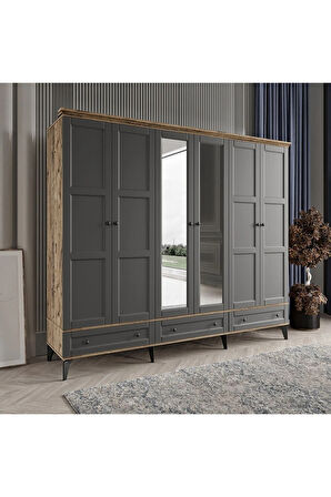 TOPRAK 6 KAPAKLI ANTRASİT GARDIROP TAMAMI MDF