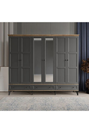TOPRAK 6 KAPAKLI ANTRASİT GARDIROP TAMAMI MDF