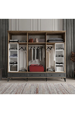 TOPRAK 6 KAPAKLI ANTRASİT GARDIROP TAMAMI MDF