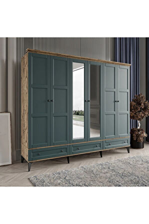TOPRAK 6 KAPAKLI YEŞİL GARDIROP TAMAMI MDF