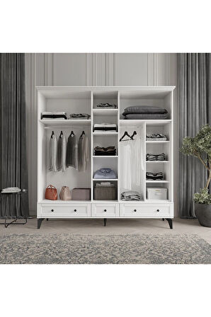 TOPRAK 5 KAPAKLI BEYAZ GARDIROP TAMAMI MDF
