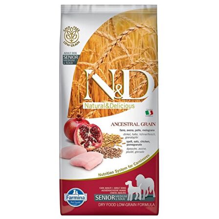 N&D Ancestral Grain Düşük Tahıllı Senior Tavuklu ve Narlı 12 kg Orta ve Büyük Irk Yaşlı Köpek Maması