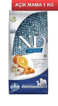 ND Tahılsız Ocean Balkabaklı Morina Balıklı Medium Maxi Köpek Maması 1 kg AÇIK