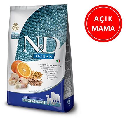 ND Düşük Tahıllı Ocean Morina Balıklı Med.Maxi Köpek Maması 1 Kg AÇIK
