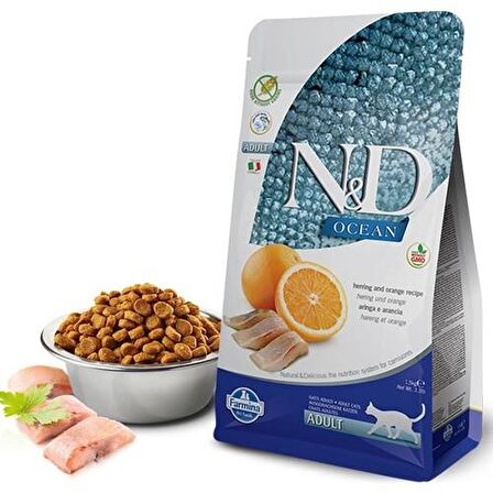 N&D Ocean Ringa Balıklı ve Portakallı 1.5 kg Kısırlaştırılmış Yetişkin Kedi MamasıN&D Ocean Ringa Balıklı ve Portakallı 1.5 kg Kısırlaştırılmış Yetişkin Kedi Maması