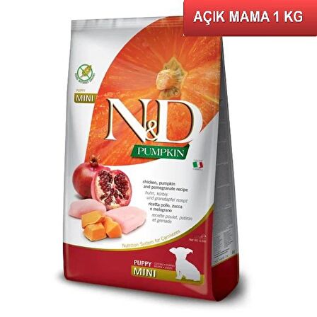 ND Tahılsız Balkabaklı Puppy Tavuk ve Narlı Küçük Irk Yavru Köpek Maması 1 Kg AÇIK