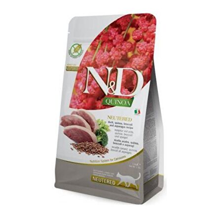 ND Quinoa Tahılsız Kısırlaştırılmış Ördek Brokoli ve Kinoalı İdrar Yolları Destekleyici Kedi Maması 12 Kg