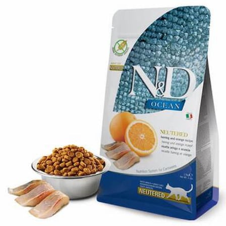 N&D Ocean Ringa Balıklı Portakallı Tahılsız Kısırlaştırılmış Kedi Maması 5 Kg