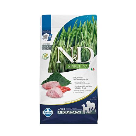 ND Spirulina Takviyeli Tahılsız Kuzulu Orta ve Büyük Irk Yetişkin Köpek Maması 2kg