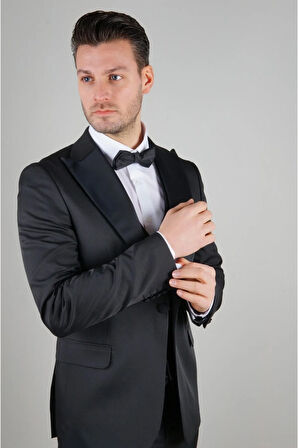 Slim Fit Siyah Damatlık Düz Desenli