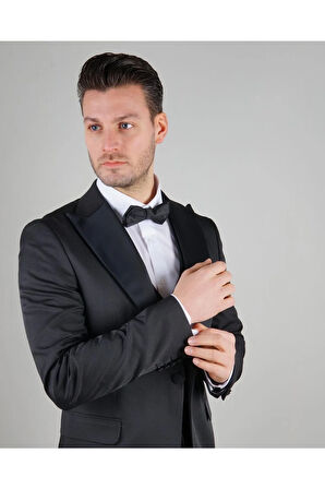 Slim Fit Siyah Damatlık Düz Desenli