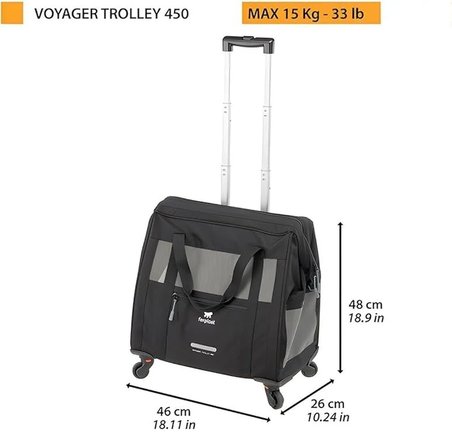 Ferplast VOYAGER TROLLEY 450 Tekerlekli Taşıma Çantası - Siyah (Max.15Kg) 46cm
