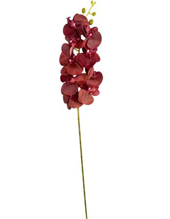 Yapay Çiçek Bordo Koyu Islak Orkide Gerçeksi Doku Uzun Dal 90 cm