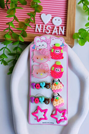 Kuromi - My Melody -Hello Kity  10 Parça Toka Seti(4 Lastik-4 Pens -2 Yıldız Çıtçıt)