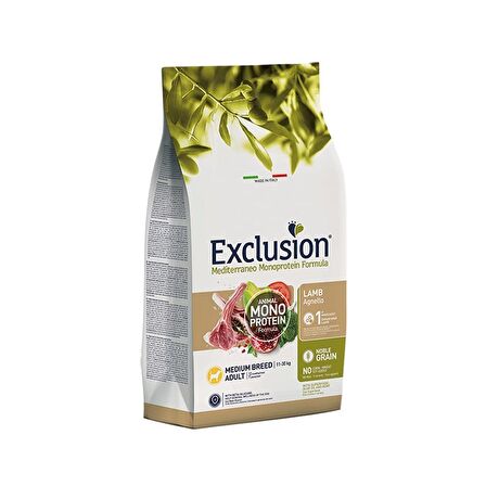 Exclusion Monoprotein Düşük Tahıllı Kuzu Etli Orta Irk Medium Breed Yetişkin Köpek Maması