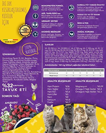 Exclusion Monoprotein Tavuklu ve Narlı Düşük Tahıllı İri Irk Kısırlaştırılmış Kedi Maması 1,5kg