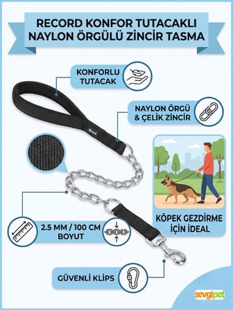 SVGPT Konfor Tutacaklı Naylon Örgülü Zincir Köpek Gezdirme Tasması 2.5 MM / 100 CM