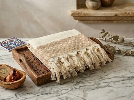 LUDIA %100 Pamuklu Diamond Desenli Saçaklı Peştemal (100x195 cm) Plaj ve Banyo Havlusu