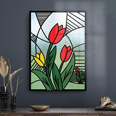 Decovetro Cam Tablo Vitray Lale Desenli