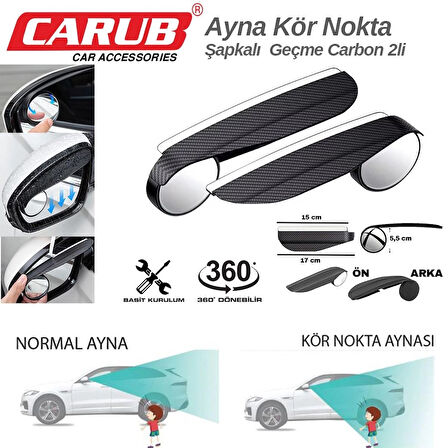 CARUB Ayna Üstü Şapkalı Kör Nokta Geçme Carbon 2 Lİ