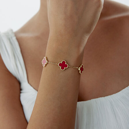 Beşli Mercan Yonca Cleef Bileklik