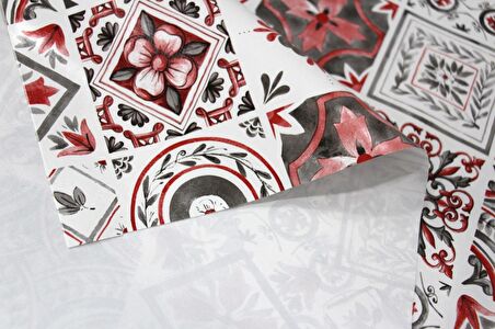 Elyaf Silinebilir Pvc Muşamba Masa Örtüsü - Kırmızı Çini - 191-CMrlKirmiziCini
