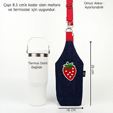 Woodycord El Yapımı U Model Kot Matara Termos Kılıfı Çilek iceflow 0,89