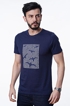 Guild 8012 Slim Fit Bisiklet Yaka Lacivert T-Shirt