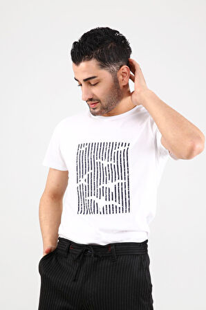 Guild 8012 Slim Fit Bisiklet Yaka Beyaz T-Shirt