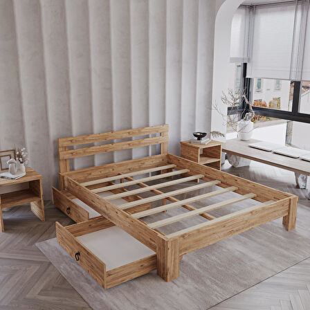 2 Çekmeceli Letto Atlantik Mdf Set Karyola | Tek Ve Çift Kişilik Yatak Uyumlu, Kolay Kurulum