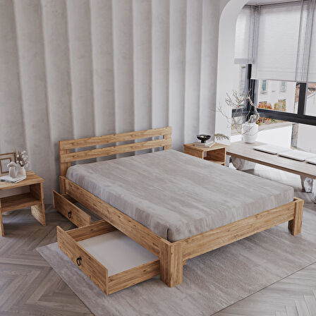 2 Çekmeceli Letto Atlantik Mdf Set Karyola | Tek Ve Çift Kişilik Yatak Uyumlu, Kolay Kurulum