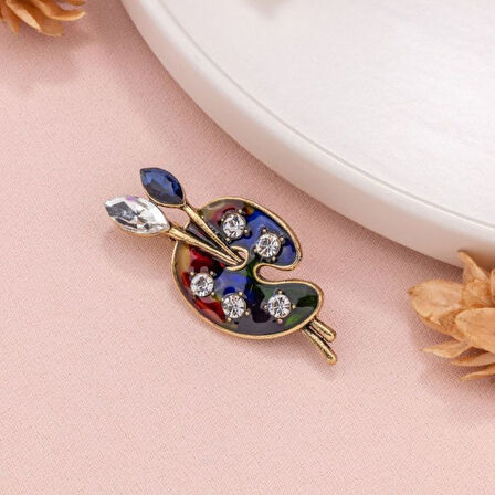 Uretti - Melik 9215 1904 Taş Detaylı Boya Paleti Broş / Yaka İğnesi