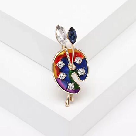 Uretti - Melik 9215 1904 Taş Detaylı Boya Paleti Broş / Yaka İğnesi