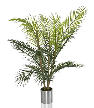 Yapay Çiçek Areka Ağacı Palmiye Ağacı Bambu Saplı Gümüş Saksılı Salon Çiçeği 18 Yaprak 85 cm