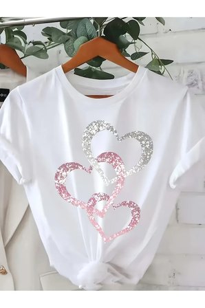 Unisex İç İçe Geçmiş Kalpler Baskılı Tasarım Tshirt
