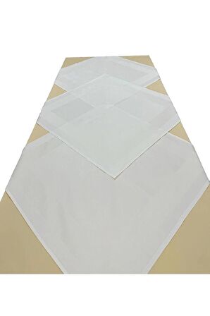 HitDukkanKrem 3 Adet 80cmx80cm ve Sarı 140cmx240cm Çift Kat Pamuklu Atlas Kenarlı Masa Örtüsü 4 lü Set