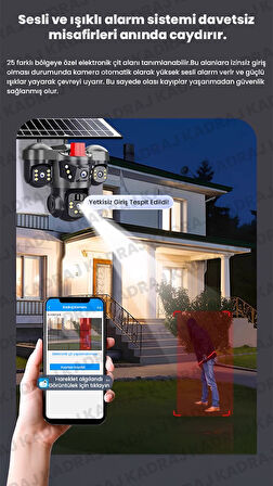 15MP 3 Kameralı Sim Kartlı Kamera, Solar Panelli Kamera,İnsan Algılama, Hareket Takibi, Sesli Alar, 