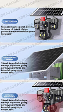 15MP 3 Kameralı Sim Kartlı Kamera, Solar Panelli Kamera,İnsan Algılama, Hareket Takibi, Sesli Alar, 