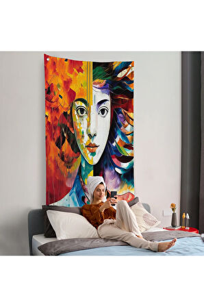 Renkli Soyut Kadın Duvar Örtüsü-8014