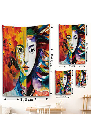 Renkli Soyut Kadın Duvar Örtüsü-8014