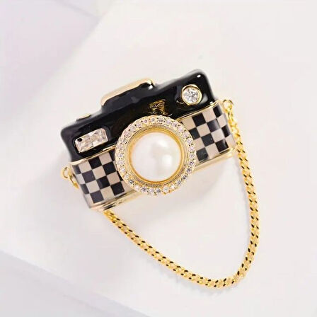 Uretti - Melik 9215 6566 İnci Detaylı Fotoğraf Makinası Broş / Yaka İğnesi