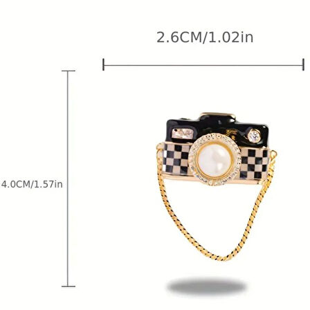 Uretti - Melik 9215 6566 İnci Detaylı Fotoğraf Makinası Broş / Yaka İğnesi