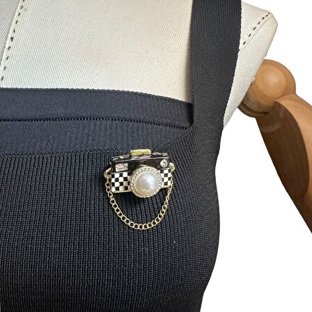 Uretti - Melik 9215 6566 İnci Detaylı Fotoğraf Makinası Broş / Yaka İğnesi