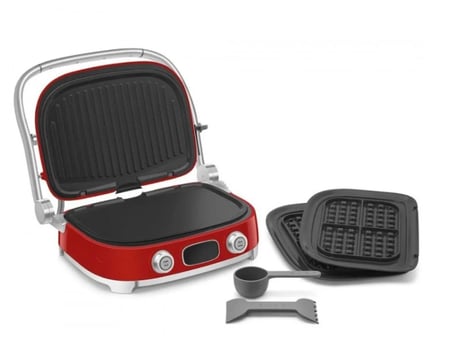 Smeg Çok Fonksiyonlu Izgara ve Tost Makinesi - Parlak Kırmızı (2000W, Seramik Kaplama, 3 Değişken Pişleme Modu)