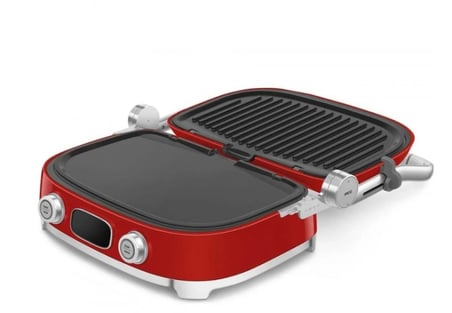 Smeg Çok Fonksiyonlu Izgara ve Tost Makinesi - Parlak Kırmızı (2000W, Seramik Kaplama, 3 Değişken Pişleme Modu)