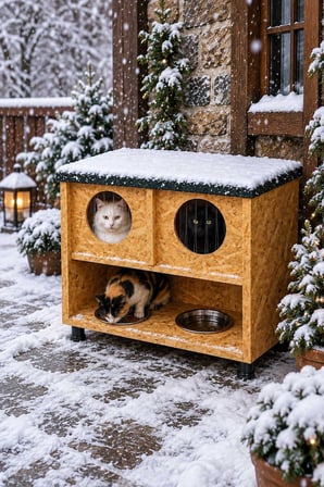 Reyo Narım 2 Bölmeli Kedi Evi ve Mamalık – Yağmura Dayanıklı Dış Mekan Kedi Barınağı 60x60x36 cm