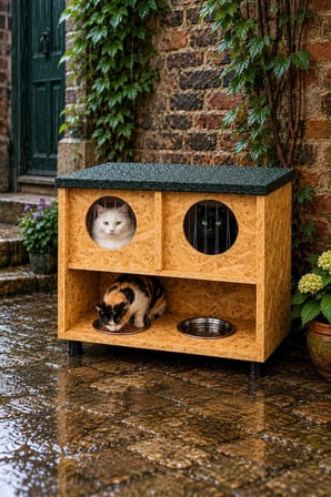 Reyo Narım 2 Bölmeli Kedi Evi ve Mamalık – Yağmura Dayanıklı Dış Mekan Kedi Barınağı 60x60x36 cm