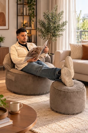 Reyo Pufymax Cozy Legom Çok Amaçlı Yuvarlak Puf Koltuk, Rahat Berjer ve Uzanma Koltuğu Gri