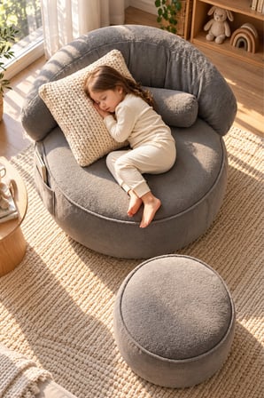 Reyo Pufymax Cozy Legom Çok Amaçlı Yuvarlak Puf Koltuk, Rahat Berjer ve Uzanma Koltuğu Gri