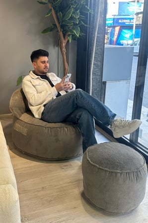 Reyo Pufymax Cozy Legom Çok Amaçlı Yuvarlak Puf Koltuk, Rahat Berjer ve Uzanma Koltuğu Gri